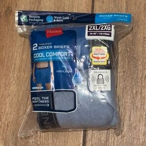 Hanes Men's Sz 2XL - Blue & Gray Boxer Briefs - Breathable Cool Comfort 2 Pack